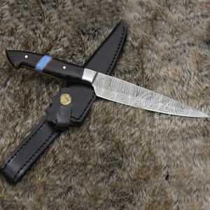 Cuchillo utilitario de acero de Damasco hecho a mano con mango de madera negra y funda de cuero, cuchillo personalizado hecho a mano, venta al por mayor - Product Image 5