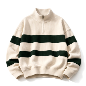 Men's Color Blocking 100% Cotton Half <b>Zip</b> <b>Hooded</b> Sweatshirt Regular Fit Winter Casual Green Black White Pullover - Product Image 2
