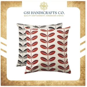 Funda de Cojín Cuadrada Reversible Moderna y Elegante con Estampado de Plantas en Rojo y Gris para Decoración del Hogar en Venta - Product Image 2