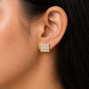 Women's Square Shape Real Round Diamond <b>Stud</b> <b>Earrings</b> in 10K White Gold | Screw Back Diamond <b>Earrings</b> | Luxury <b>Fine</b> Jewelry Gift - Product Image 3