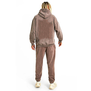 Ensemble de survêtement marron à capuche pour homme, coupe ample, décontracté, sweat-shirt et pantalon, couleur unie, 100 % coton, pour l'automne - Product Image 6