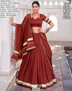 Lehenga Choli nupcial Noor-e-Magenta, largo hasta el suelo, tradicional, de Chanderi, para Diwali, bodas y fiestas, de secado rápido - Product Image 5