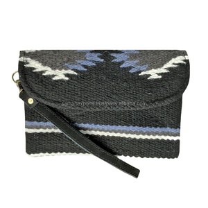 Super Quality 100% Wool Tan Southwest Design Saddle Blanket <b>Wristlet</b> With Magnet Closure & Inside Pocket Bohemian Style Supplier - Product Image 1
