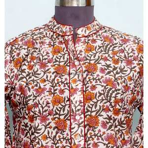 Haut en coton indien vintage romantique évasé pour femme, col rond, manches longues, motif floral, respirant, séchage rapide, écologique, idéal pour l'été - Product Image 3