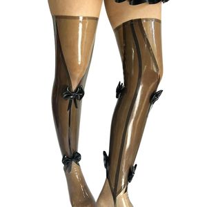 Pantimedias Transparentes por Encima de la Rodilla para Mujer con Detalle de Lazo Negro, Medias Tejidas Transparentes sin Costuras para Fiesta - Product Image 2