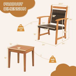 Set Bistrot in Rattan 3 Pezzi con Telaio in Legno di Acacia per Giardino - Product Image 5