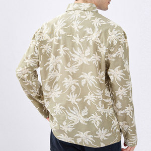 Camisa Hawaiana de Manga Larga con Estampado de Palmeras Verde Oliva para Hombre, Cuello en V, Estilo Vacacional, Tela Popelina, Ropa de Verano - Product Image 3
