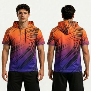 Grey Crimson Racing Lines Hooded <b>T</b> <b>Shirt</b> Breathable <b>Polyester</b> Sublimation Moisture Wicking Athletic Half Sleeve <b>Shirts</b> - Product Image 2