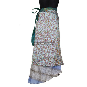 Around Long Reversible Silk <b>Wrap</b> <b>Skirt</b> Women Wear Vintage Silk Sari Long Length <b>Wrap</b> Around <b>Skirt</b> 2 Layer Reversible Magic 38" - Product Image 5
