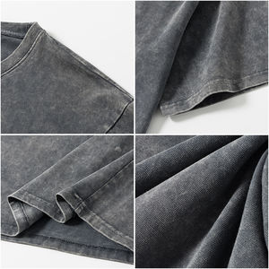 เสื้อยืดผู้ชายทรงโอเวอร์ไซส์ ผ้าหนา ซักย้อมสีแบบแอซิดวอช สไตล์วินเทจ ขาดๆ แบบดิสเทรส ผ้าฝ้าย 100% ทรงบ็อกซี่ ฟิต ผ้าเจอร์ซีย์เนื้อดี พิมพ์ลาย - Product Image 3