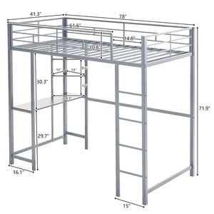 Lit mezzanine en métal taille double pour adolescents et jeunes adultes avec 2 échelles, barrières de sécurité et bureau intégré avec étagères de rangement - Product Image 3