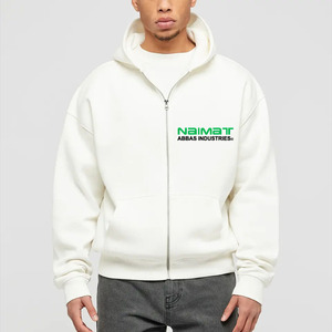 Custom Solid <b>White</b> Full <b>Zip</b> <b>Up</b> Hoodie Men Heavy Fleece Drop Shoulder Hooded Sweat Shirt Plain Active Track Coat - Product Image 5