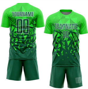 Custom Sublimated Soccer Uniform Set Green Geometric Pattern Full Sleeve Crew Neck Moisture Wicking <b>Athletic</b> Fit Adults - Product Image 2