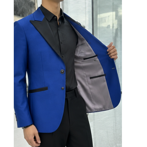 Veste de smoking bleu roi pour homme, simple boutonnage, revers cranté, bordure noire, tenue de cérémonie pour mariage, soirée, bal de promo, banquet - Product Image 3