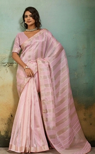Sari en soie Banarsi, moderne, pour femmes indiennes, pour occasions de fête, séchage rapide, design dessiné à la main, saison automne - Product Image 4