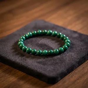Bracelet extensible en malachite naturelle Ha Gems, style bohème, perles de 8 mm, pierre verte rayée de haute qualité, unisexe, pour femme - Product Image 2