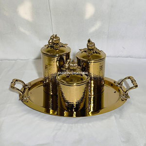 Beautiful Gold Hammered Storage Canister Set <b>with</b> Tray <b>Decorative</b> Kitchen Containers Leaf Proof Dry Food Storage <b>Boxes</b> <b>with</b> <b>Lids</b> - Product Image 1