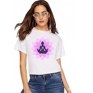Regular Fit Purple Yoga <b>Tshirt</b> for Women Womens Yoga Day <b>Tshirt</b> <b>White</b> Cotton Meditation T-Shirt - Product Image 1