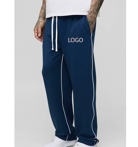 Pantalones Deportivos de Pierna Ancha Estilo Urbano 2026, Personalizados, de Algodón, con Franja en Contraste, Cintura con Cordón, Bolsillos Laterales, Color Sólido - Product Image 3