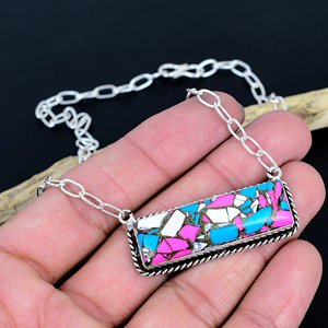 Cotton <b>Candy</b> Gemstone Chain Pendant: 925 Sterling Silver Handmade Designer Bar <b>Necklace</b> - Product Image 2