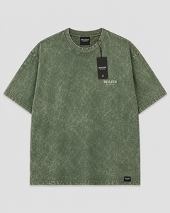 Camiseta Beazer para Hombre, Transpirable, con Logotipo Personalizado, Talla Grande, Color Verde Oliva, Lavado Ácido, Cuello Redondo, Manga Corta, Estilo Casual, 100% Algodón Jersey - Product Image 1