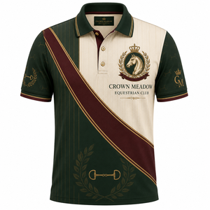 Polo à manches courtes pour homme Crown Meadow, style preppy, imprimé numérique, polyester respirant, coupe classique - Product Image 1