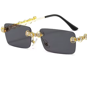 Luxurious Rimless Rectangle <b>Sunglasses</b> With Crystal Accents Unisex UV400 Protection Adult Casual Style - Product Image 1