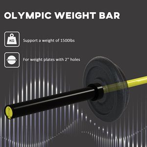 Bilanciere Olimpico Giallo da 2,2 m con Capacità di 680 kg, Impugnatura Antiscivolo con Scanalature e Manicotti Rotanti - Product Image 3