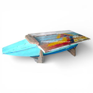 Mesa de Comedor Artesanal de Madera de Barco Reciclada, Color Natural, para Jardín, Parque, Hogar, Muebles Desmontables - Product Image 2