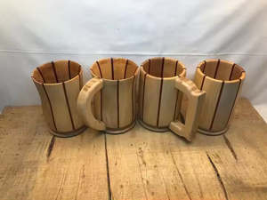 High Quality Handcrafted Teak Wood Beer Mug 1L Capacity Classic Style <b>Microwave</b> Safe Custom Pattern Party <b>Smart</b> Feature - Product Image 4