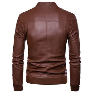 <b>Men</b> Real Leather <b>Jacket</b> With High Neck Zip Closure And <b>Long</b> Sleeves For Custom Comfort Fit In Reasonable Price - Product Image 2