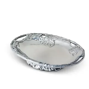 Plateau décoratif en acier fait main, article de décoration tendance, finition bronze, incrustation de marbre, design moderne, Zahid Exports - Product Image 4