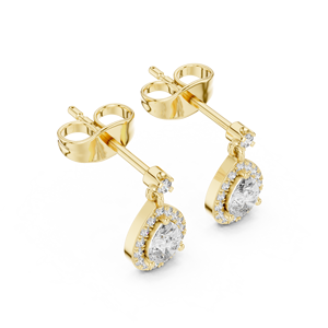 Boucles d'oreilles clous solitaires en or massif 14K 18K avec diamant de laboratoire taille poire et halo, DEFVVS, bijoux fins de mariée, vente en gros - Product Image 3