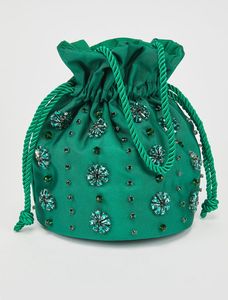 Sac Potli Rond Fait Main en Soie Brodé de Perles à Pois, Noir et Blanc, Sac à Main de Luxe pour Fête, Artisanat Textile - Product Image 4