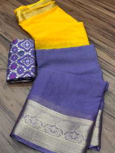 Sari de Chiffon de Seda Pura con Brillo, Pallu con Tejido Chit, Teñido a Mano de Jaipur, Borde con Tejido Zari Rico, Listo para Fiestas - Product Image 5