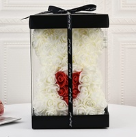 Ours en peluche éternel le plus populaire en gros, fleur artificielle en mousse colorée, ours en rose de 25 cm avec boîte pour cadeau de la Saint-Valentin 2025
