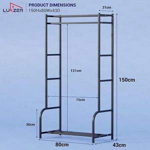 Minimalist Metal Clothing Rack With Double Tier Storage <b>Shelf</b> For Wardrobe Use <b>Standing</b> Type Multifunctional Design - Product Image 2