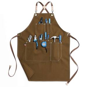 Delantal de barman estilo vintage de lona con logotipo personalizado, correas de cuero ajustables, uniforme de trabajo de lona resistente para cervecería, bodega, bar. - Product Image 3