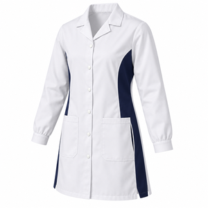 Blouse de laboratoire médicale unisexe douce blanche et marine, uniforme de médecin à boutons-pression, personnalisable, vente en gros, vêtements de travail pour cliniques et établissements de santé, fabricant - Product Image 3