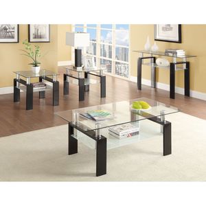 Tavolino da caffè rettangolare Moriah con 1 ripiano e piano in vetro nero - Product Image 5
