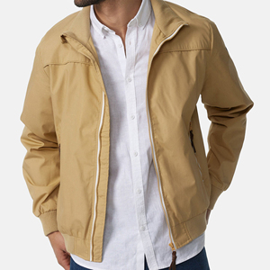 Blouson bomber homme marron à fermeture éclair, coupe décontractée, coupe-vent en toile, col montant, idéal pour l'automne - Product Image 1