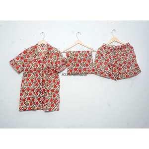 Pijamas de Mujer de Lujo, Suaves, de Algodón con Encaje, Manga Corta, Cuello en V, Estampado Floral, Transpirables, Lavables, Corte en A, Sexys, para Club Nocturno, con Cordón Ajustable - Product Image 4