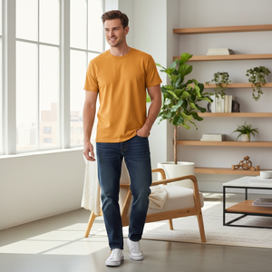เสื้อยืดสีเหลืองมัสตาร์ดพรีเมียม ผ้าฝ้าย 100% เนื้อหนา คอกลม แขนสั้น สำหรับผู้ชาย สไตล์ลำลอง ขายส่ง - Product Image 6