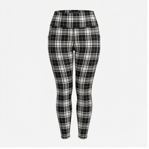Leggings de yoga taille haute à carreaux pleine longueur avec poches, extensibles dans les quatre sens, en Spandex et Polyester, pour femme - Product Image 1