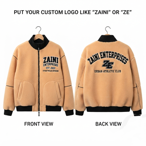 Premium 300 GSM Fleece Zip <b>Jacket</b> Embossed Logo Beige Black Contrast Sleeve Panels Waterproof Breathable Stand Collar - Product Image 1