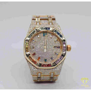 Montre pour homme Top Hip Hop avec pierres précieuses arc-en-ciel serties dans un cadre en argent sterling 925 avec diamants de laboratoire VVS complets - Product Image 4