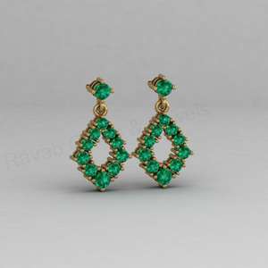 Pendientes colgantes de plata 925 chapados en oro de 18k con cuarzo esmeralda verde, piedra de nacimiento de mayo, estilo Art Deco, engastados con puntas, diseño floral, regalo para mujer - Product Image 3