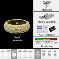Bague Éternité Scintillante pour Homme en Argent 925 Plaqué Or 18K, Sertie de Moissanite Cœur Couleur D, Qualité VVS GRA, 5 Rangs, Style Rappeur