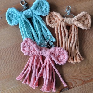 Colorful Bow Shape Macrame Key Chain Handmade Rainbow Rope Bag <b>Charm</b> Cute Aesthetic <b>Keyring</b> Accessory From India - Product Image 6