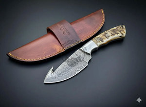 Couteau de chasse et de dépecage de haute qualité en acier Damas, lame de 5 pouces, manche en corne de bélier, couteau à lame fixe fait main, ambidextre - Product Image 5